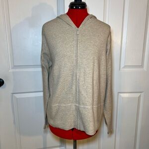 Eileen Fisher 100% Cotton Full Zip Hooded Lighweight Sweatshirt Womens XL